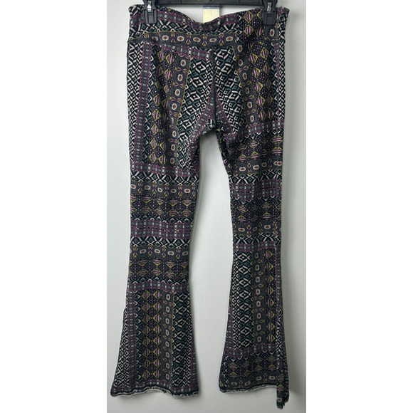 Prana Pants Women M Geometric Flare Yoga Hemp Organic Cotton Pull On Boho C4 - Picture 3 of 8